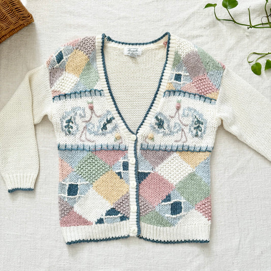 90s Vintage Embroidered Knit Cardigan size L