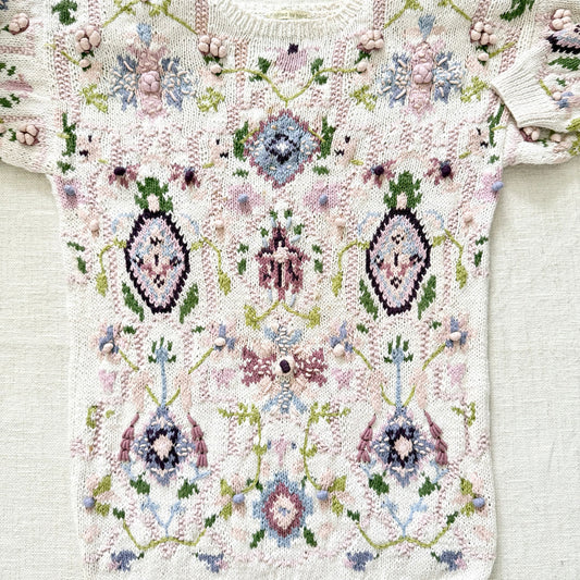 Vintage Hand Knit Floral Sweater | Women's M