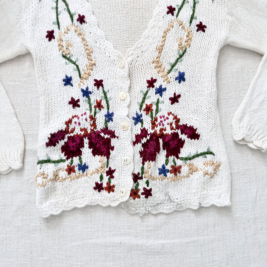 Vintage 70s Floral Embroidered Cardigan Sweater