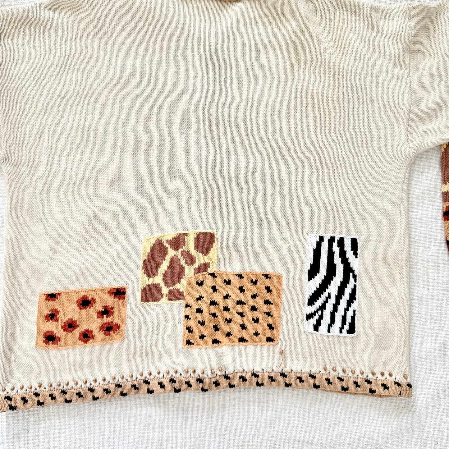 Vintage Talbots Animal Print Sweater | Beaded Collar Knit Pullover XL