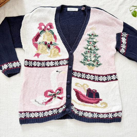 Vintage 90s Pink Christmas Cardigan: Oversized